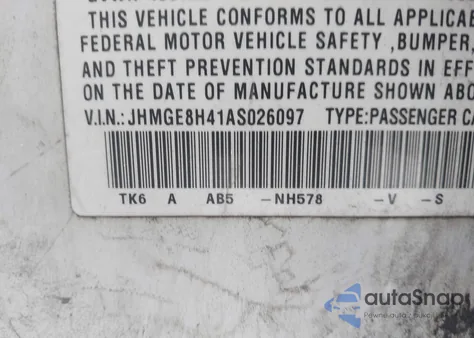 2010 Honda Fit Sport from USA, damaged, VIN JHMGE8H41AS026097